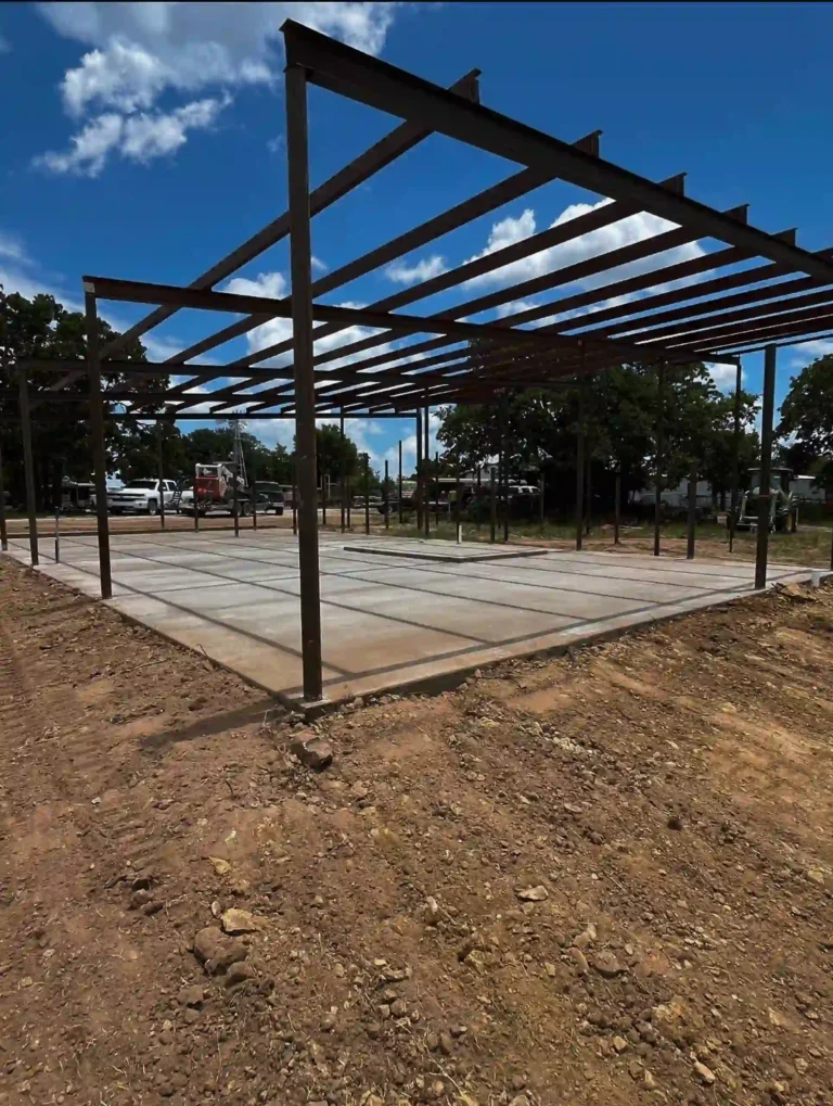 Concrete foundation with metal structure